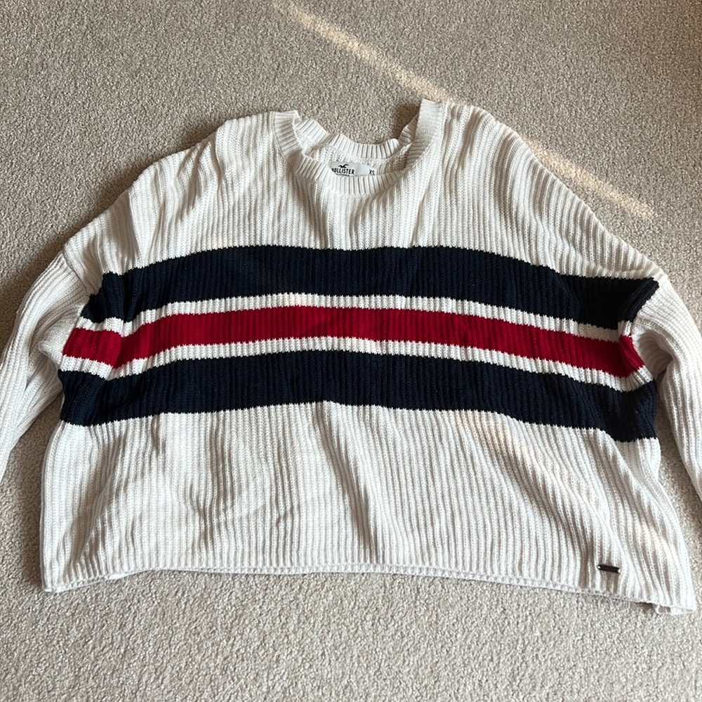 Hollister red white and blue striped sweater